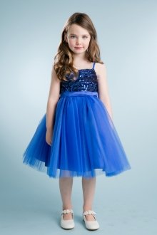 Royal Blue Sequined Bodice with Tulle Overlayed Dress